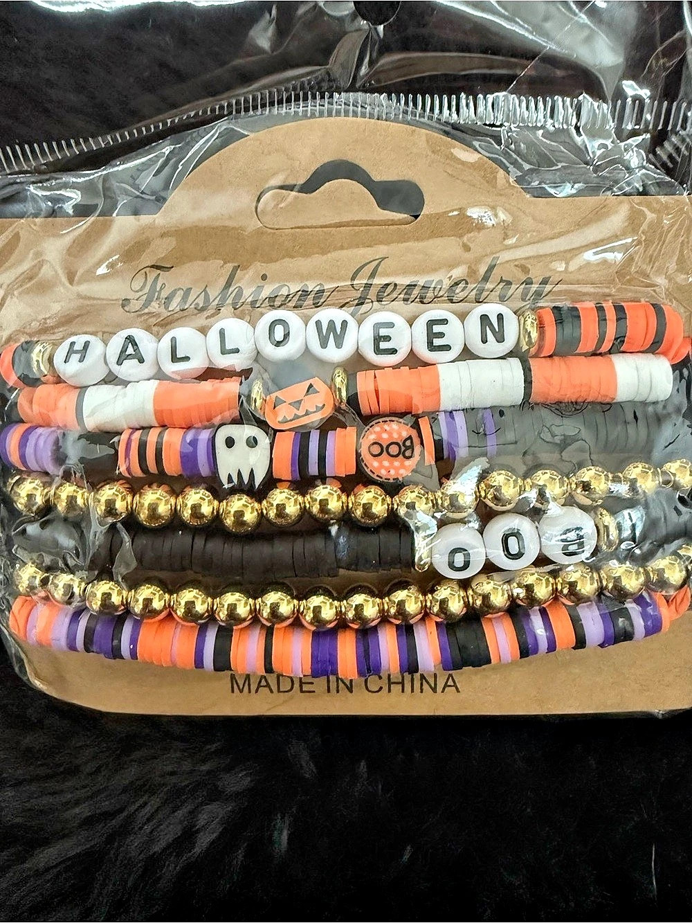 Halloween Bracelet Set Multicolor - Purple, Orange, Gold, Black